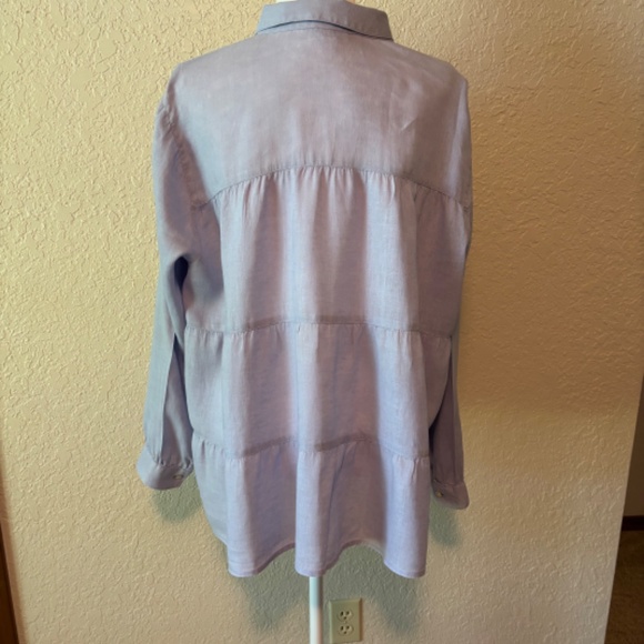 J. Jill Love Linen Periwinkle Blue Linen Tiered Long Sleeve Top Women's Size L - Picture 8 of 12